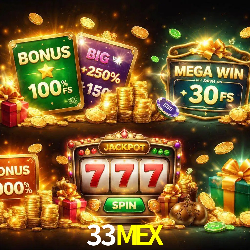 Tipos de bonos 33MEX incluyendo recompensas de bienvenida y promociones continuas
